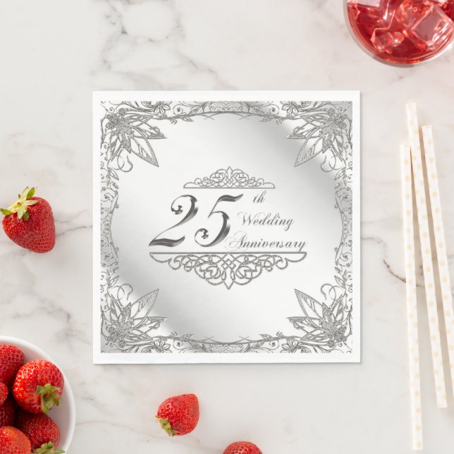 Flourish Silver 25th Wedding Anniversary Napkins (Insitu)