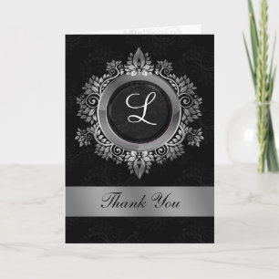 flourish silver monogram wedding thank you card