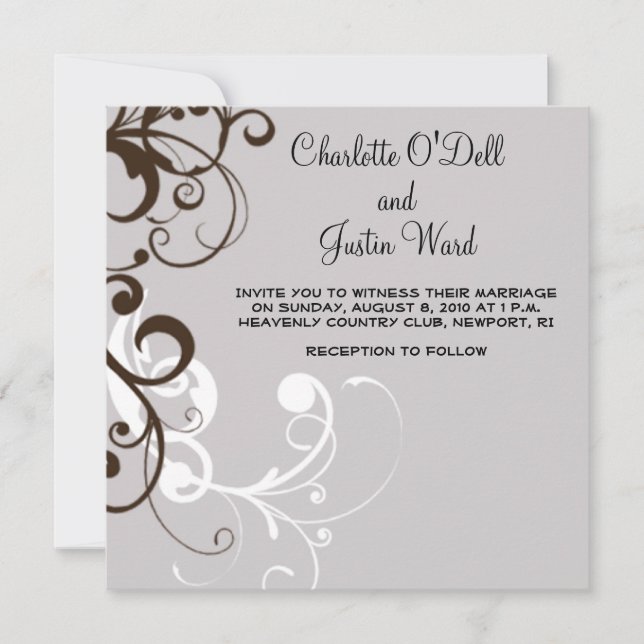 flourish; silver wedding invitation (Front)