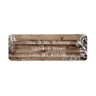 flourish swirls lace barn wood country wedding return address label