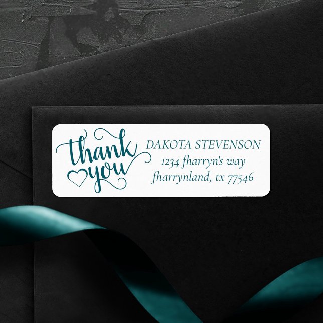 Flourish Teal Thank You | Dark Aqua Return Address Label (Creator Uploaded)