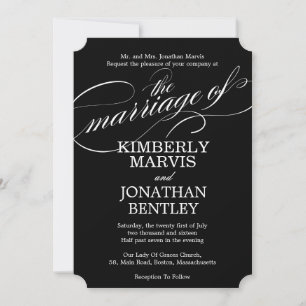 Flourish Text Vintage Wedding Invitation in Black