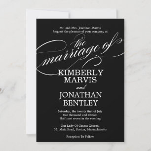 Flourish Text Vintage Wedding Invitation in Black