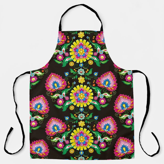 Flourish tiled folk seamless pattern apron (Front)