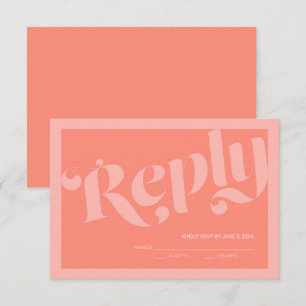Flourish Typography Coral Salmon Wedding RSVP Card