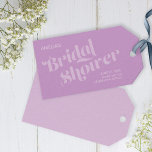 Flourish Typography Lavender Lilac Bridal Shower Gift Tags<br><div class="desc">Adorn your Bridal Shower party favours with this stylish modern Bridal Shower gift tags in lavender lilac featuring the word "Bridal Shower" in modern swirl flourish typography and a matching back side. Check out the matching Bridal Shower invitation and matching items in my store here -> http://www.zazzle.com/collections/flourish_typography_lavender_lilac_bridal_wedding-119280300853251487?rf=238364477188679314 Personalise it by...</div>
