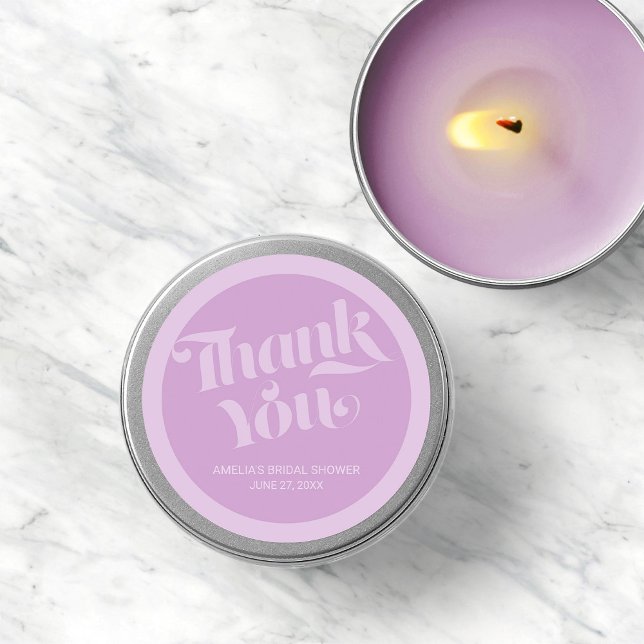 Flourish Typography Lavender Lilac Thank You Classic Round Sticker (Creator Uploaded)
