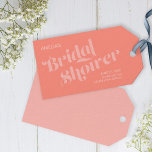 Flourish Typography Salmon Coral Bridal Shower Gift Tags<br><div class="desc">Adorn your Bridal Shower party favours with this stylish modern Bridal Shower gift tags in coral salmon featuring the word "Bridal Shower" in modern swirl flourish typography and a matching back side. Check out the matching Bridal Shower invitation in my store here -> http://www.zazzle.com/flourish_typography_coral_salmon_bridal_shower_card-256585681881776992?rf=238364477188679314 Personalise it by replacing the placeholder...</div>