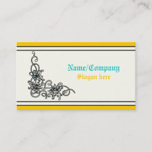 Flourish vine black turquoise yellow business card