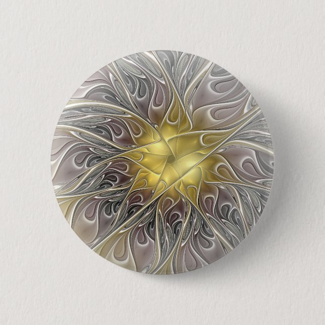 Flourish With Gold Modern Abstract Fractal Flower 6 Cm Round Badge (Front)