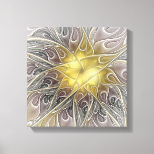 Flourish With Gold Modern Abstract Fractal Flower Canvas Print