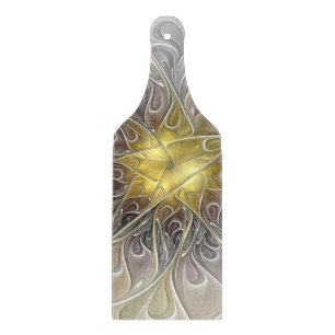 Flourish With Gold Modern Abstract Fractal Flower Cutting Board