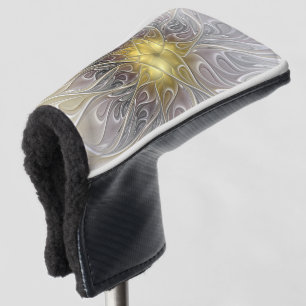 Flourish With Gold Modern Abstract Fractal Flower Golf Head Cover