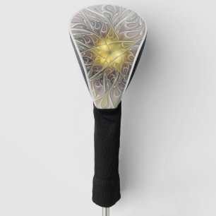 Flourish With Gold Modern Abstract Fractal Flower Golf Head Cover