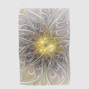 Flourish With Gold Modern Abstract Fractal Flower Golf Towel