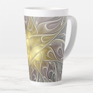 Flourish With Gold Modern Abstract Fractal Flower Latte Mug