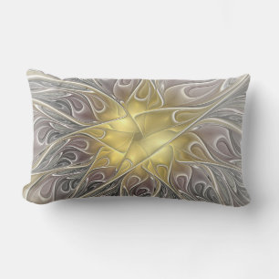 Flourish With Gold Modern Abstract Fractal Flower Lumbar Cushion