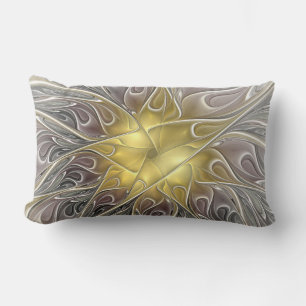 Flourish With Gold Modern Abstract Fractal Flower Lumbar Cushion