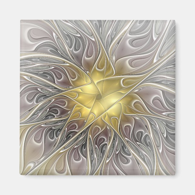 Flourish With Gold Modern Abstract Fractal Flower Magnet (Front)