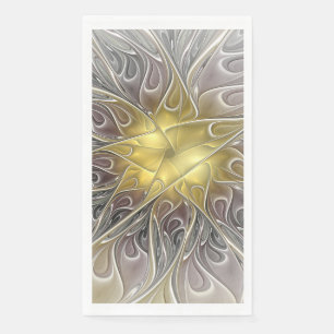 Flourish With Gold Modern Abstract Fractal Flower Napkin