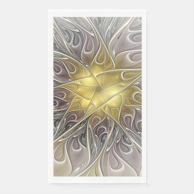 Flourish With Gold Modern Abstract Fractal Flower Napkin (Front)