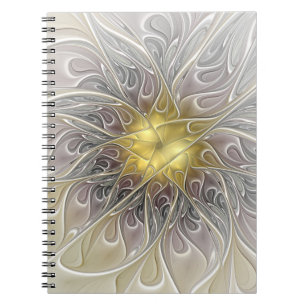Flourish With Gold Modern Abstract Fractal Flower Notebook