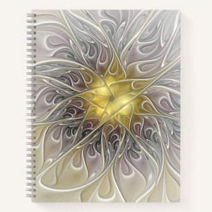 Flourish With Gold Modern Abstract Fractal Flower Notebook
