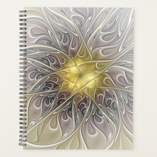Flourish With Gold Modern Abstract Fractal Flower Planner (Front)