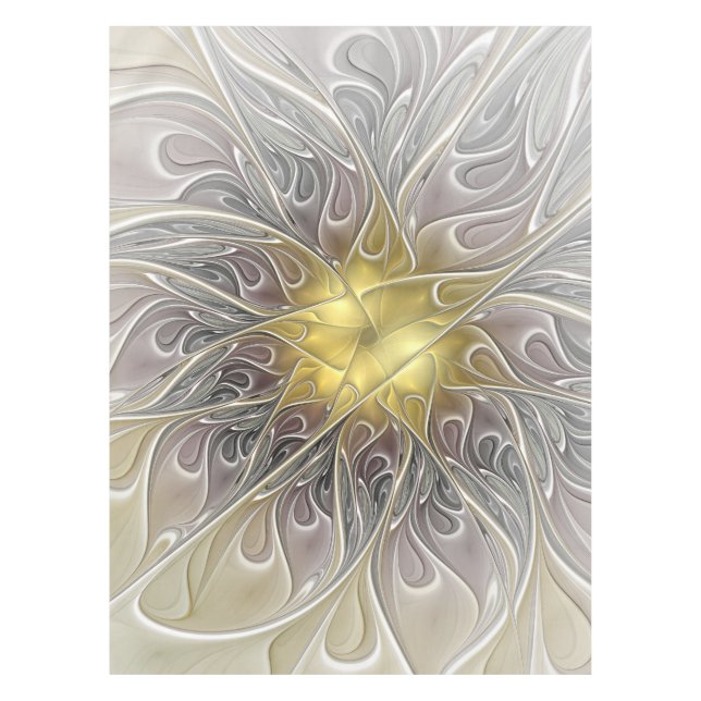 Flourish With Gold Modern Abstract Fractal Flower Tablecloth (Front)