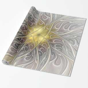 Flourish With Gold Modern Abstract Fractal Flower Wrapping Paper