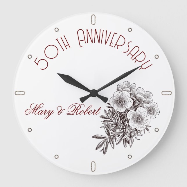 Flourished 50th anniversary - personalised  large clock (Front)