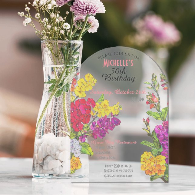 Flourished 50th birthday transparent chic acrylic invitations (Creator Uploaded)