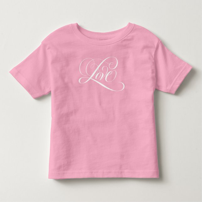 Flourished Baby Love Script Calligraphy Valentine Toddler T-Shirt (Front)