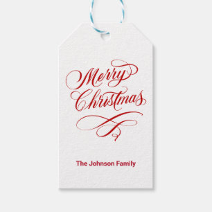 Flourished Calligraphy Merry Christmas White Gift Tags
