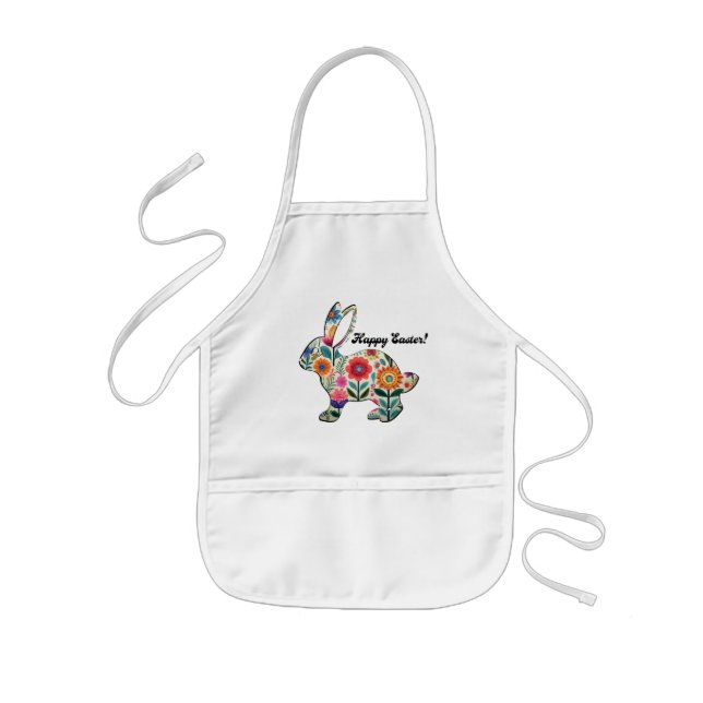 Flourished Easter Bunny Silhouette  Kids Apron (Front)