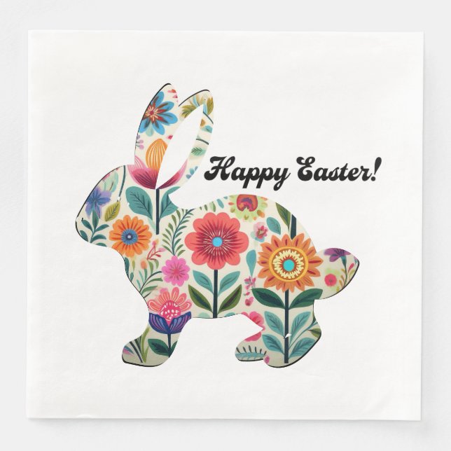 Flourished Easter Bunny Silhouette Personalizable  Napkin (Front)