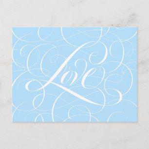 Flourished Ice Blue LOVE Calligraphy Lettering Postcard