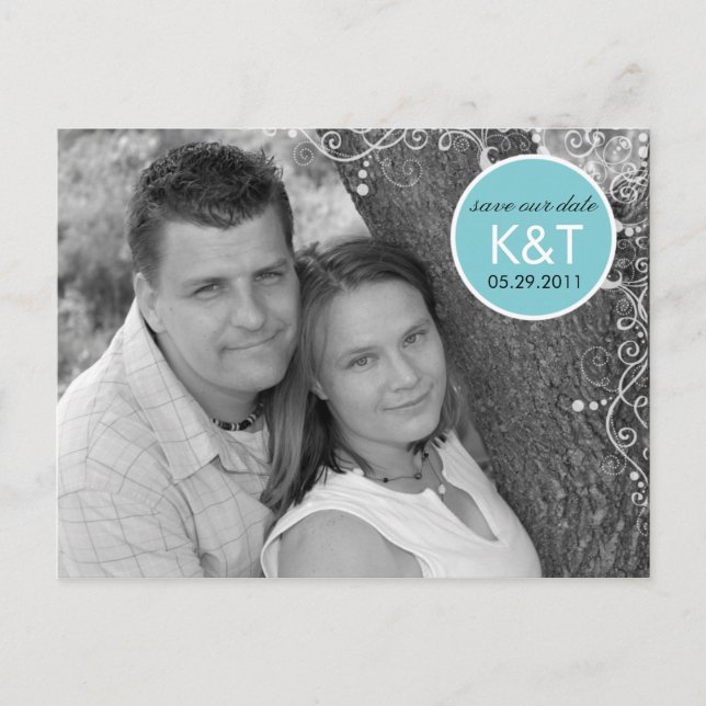 Flourished Monogram - Photo Save the Date Postcard (Front)