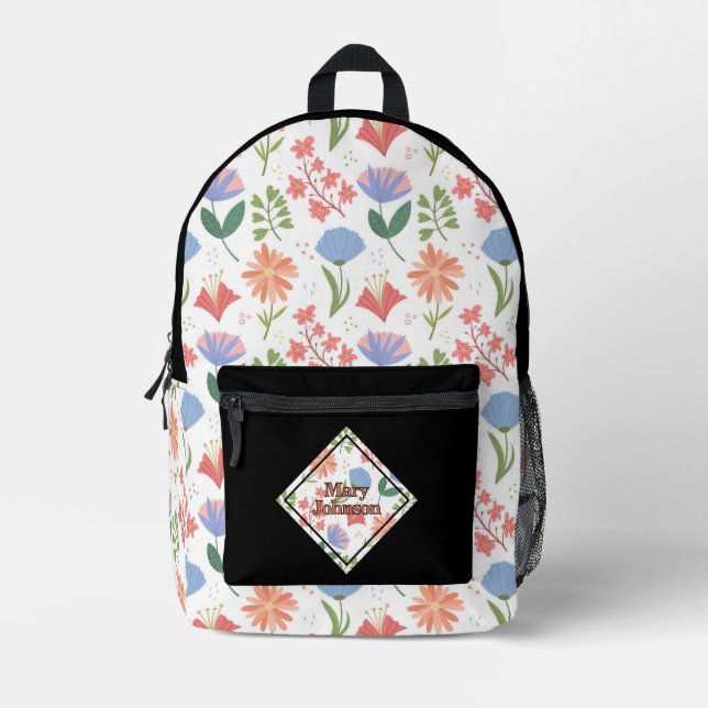 Flourished Pastel Spring Personalised Printed Backpack (Front)