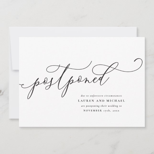 Flourished Script Postponed Change the Date Announcement (Front)