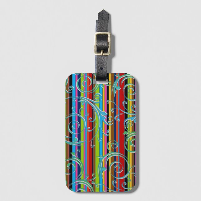 Flourished Stripe Luggage Tag (Front Vertical)