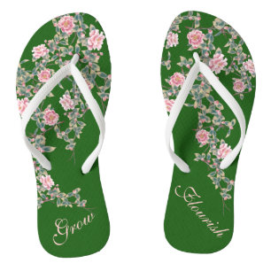 Flourishing Pink Flowers Inspiring Quote Green Fli Thongs