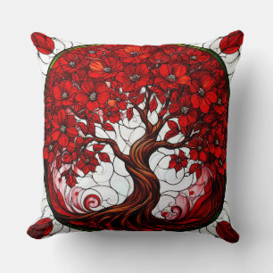 Flourishing Red Tree Design Cushion