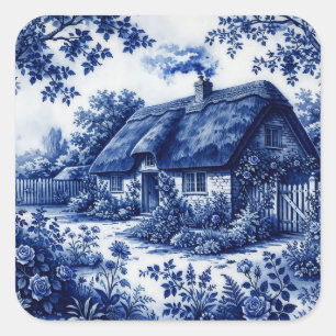 Flow Blue Style English Country Cottage Roses Square Sticker