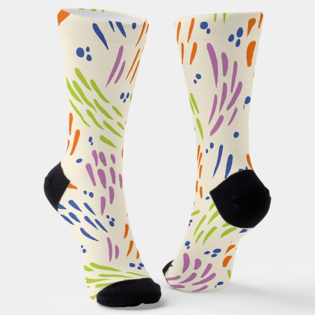 Flow in Blue, Orange, Purple, Green, and Cream Socks (Angled)