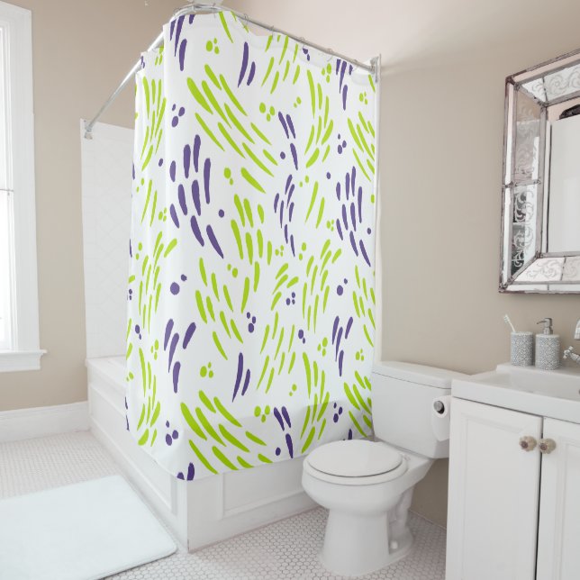 Flow in Lime Green and Purple Shower Curtain (In Situ)