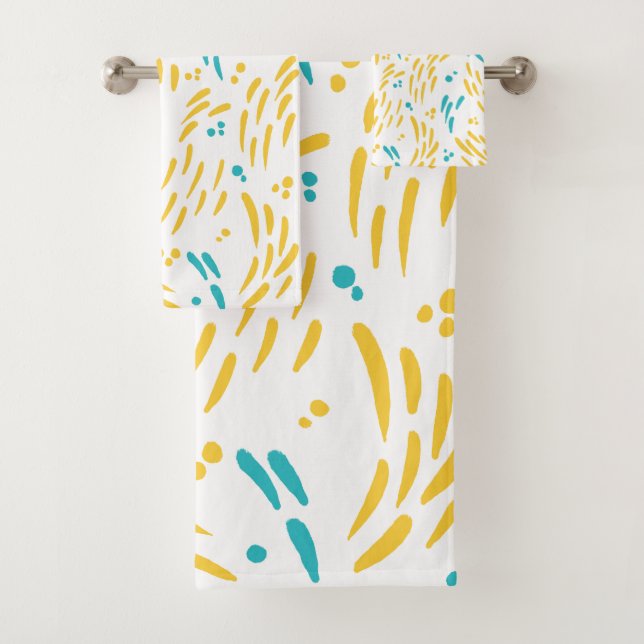 Flow in Turquoise and Yellow Bath Towel Set (Insitu)