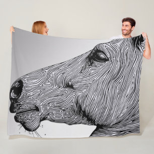 Flow of the Wild Minimalist Line Art Horse Fleece Blanket