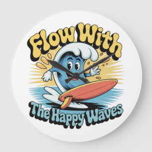 Flow With The Happy Waves Surf Large Clock