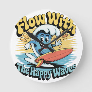 Flow With The Happy Waves Surf  Round Clock
